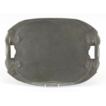 Arts & Crafts Liberty & Co Tudric pewter tray designed by Archibald Knox, with stylised handles
