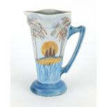 Wade Heath pottery jug, hand painted with three bunnies before sunrise, marks to the base, 22cm high