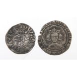 Two British silver hammered coins comprising a London Mint Edward III half groat and an Edward I