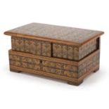 Italian Sorrento jewellery box with micro mosaic floral inlay, the hinged lid opening to reveal a