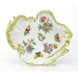 Herend of Hungary naturalistic leaf shaped dish, hand painted with flowers and butterflies, 30cm