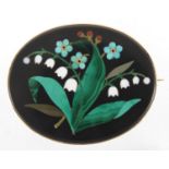 Italian Pietra Dura brooch with unmarked gold mount, 5cm in length, approximate weight 19.7g : For