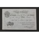 1942 Bank of England white five pound note, serial number 16326 : For further Condition Reports