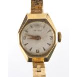 Ladies 9ct gold Zenith wristwatch with 9ct gold strap, approximate weight 15.0g : For further