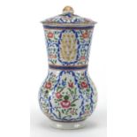 Chinese porcelain strainer, hand painted in the famille rose palette with flowers, 20cm high : For