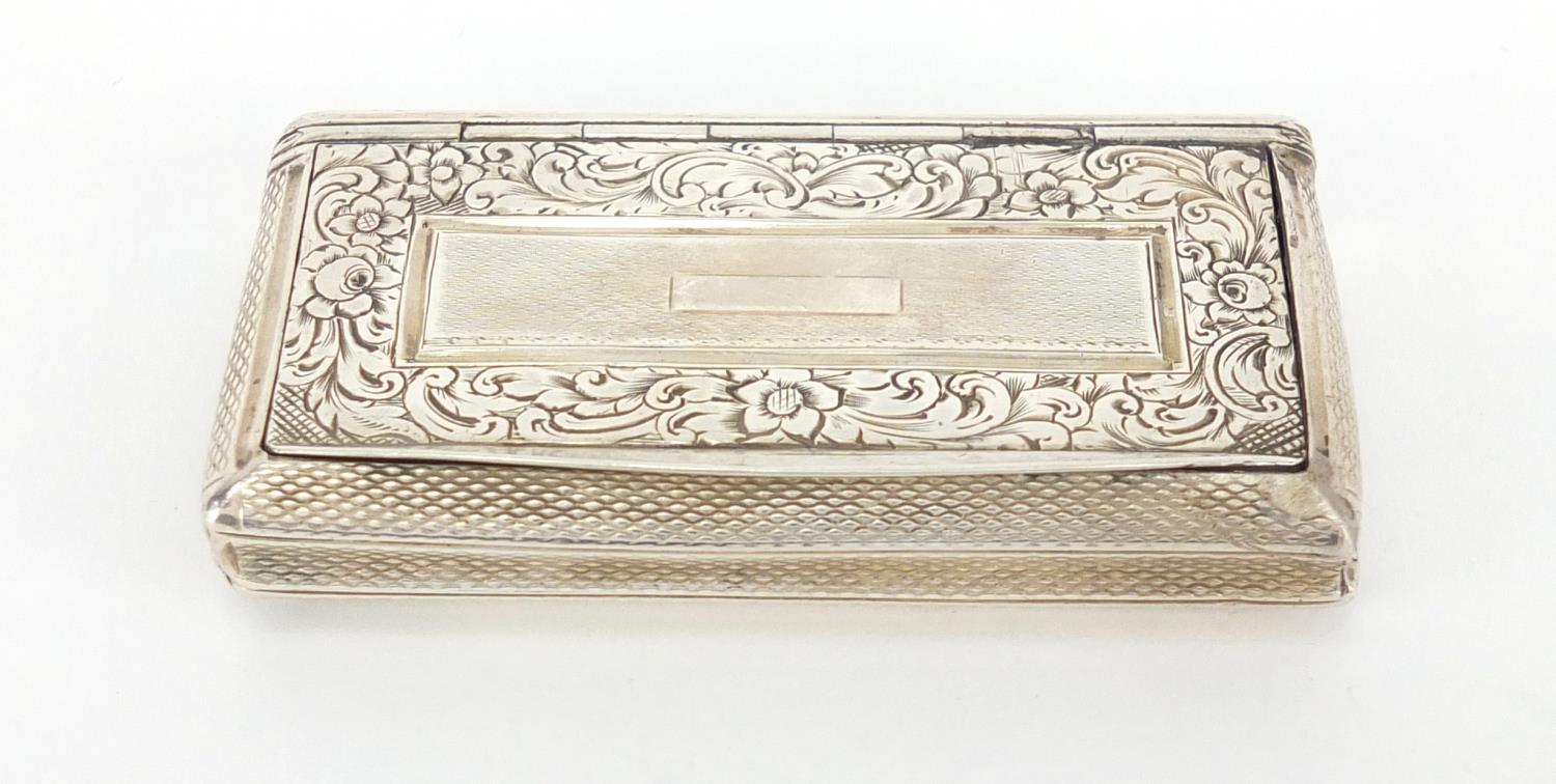 Rectangular continental silver snuff box with engine turned decoration, the hinged lid engraved with - Image 2 of 6