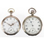 Two gentleman's silver open face pocket watches including a Waltham example, each 5cm in