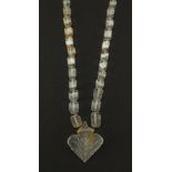 Antique Middle Eastern rock crystal bead necklace with pendant, 40cm in length : For further
