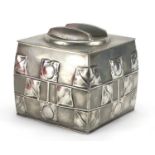 Arts & Crafts Liberty & Co Tudric pewter biscuit box designed by Archibald Knox, embossed with