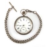 Victorian gentleman's silver open face pocket watch, with graduated silver watch chain, the watch