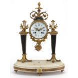 19th French gilt bronze and alabaster with enamelled dial and Roman numerals, the movement