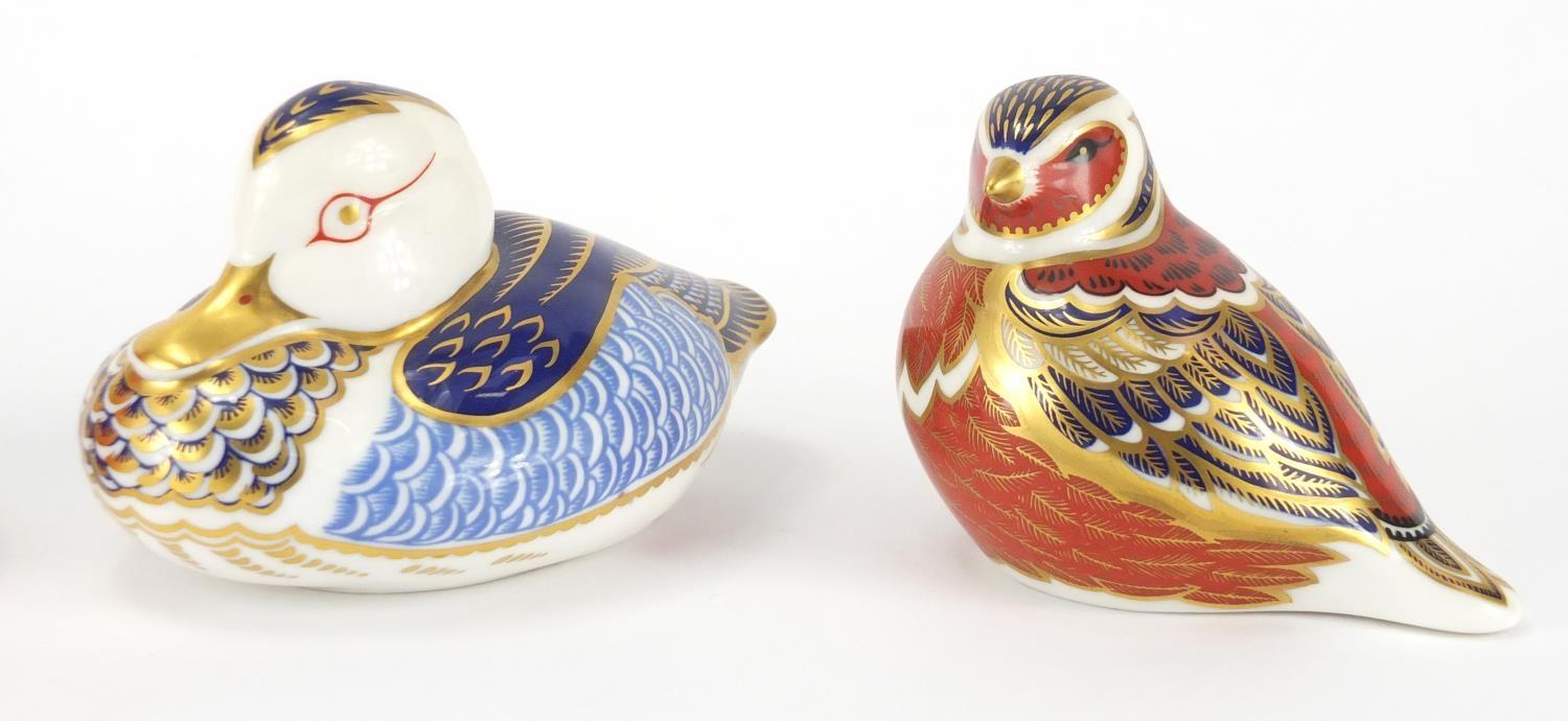 Four Royal Crown Derby bird paperweights, three with gold coloured stoppers, the largest 12cm in - Image 3 of 6