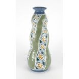 Continental triple gourd art pottery vase, painted with an abstract design, 37cm high : For