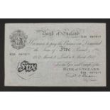 1952 Bank of England white five pound note, serial number X23087217 : For further Condition