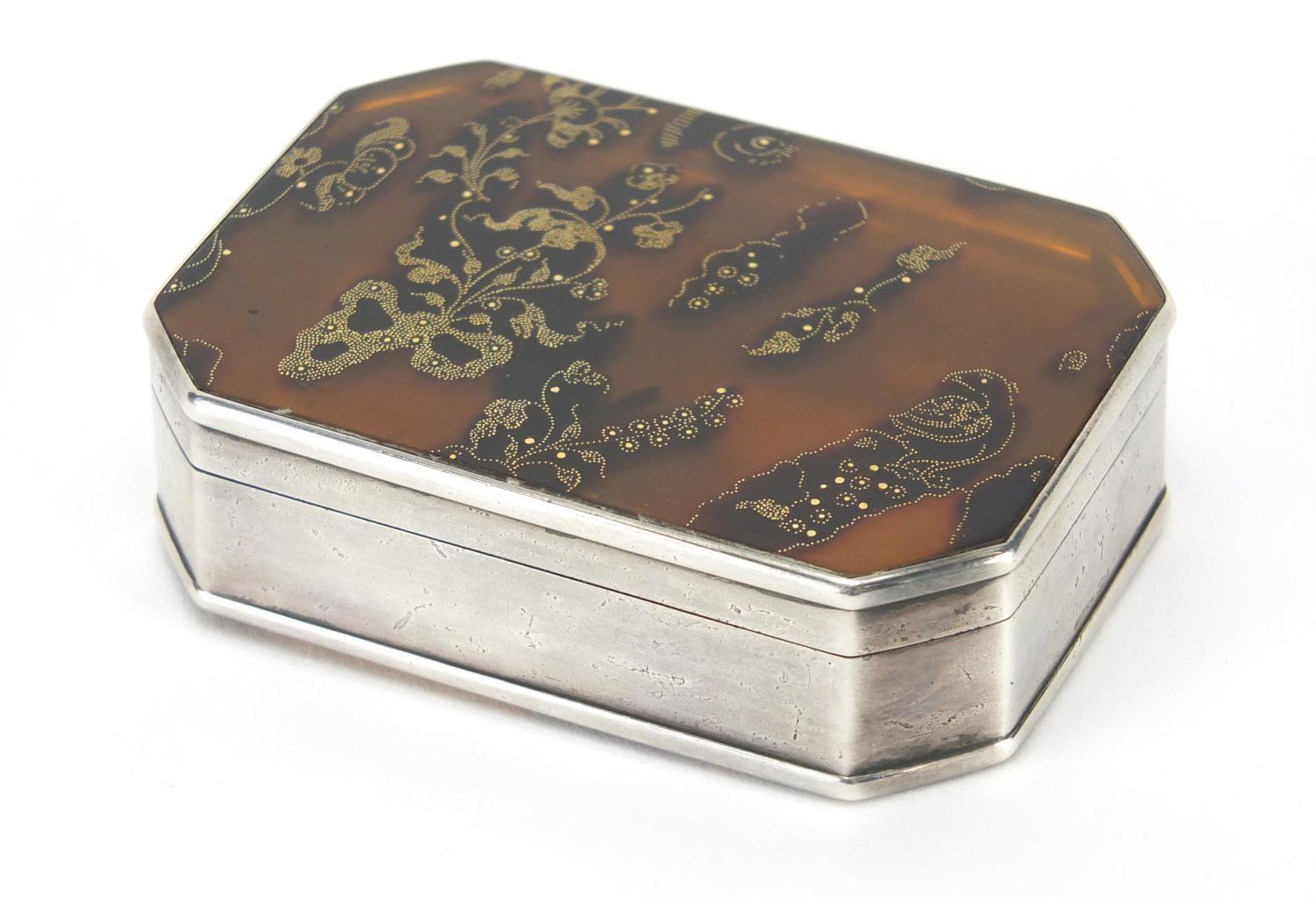 18th century rectangular silver, tortoiseshell and gold pique work snuff box, decorated with