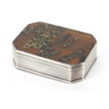 18th century rectangular silver, tortoiseshell and gold pique work snuff box, decorated with