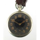 Military issue Carley and Clemence pocket watch with black dial, engraved G.S.NK II A.16113 to the