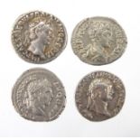 Four Roman Denarius, Trajan, Domitian, Caracalla and Geta, approximate weight 13.6g : For further