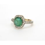 9ct gold emerald and diamond ring, size N, approximate weight 2.9g : For further Condition Reports