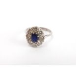 Platinum sapphire and diamond ring, size M, approximate weight 4.0g : For further Condition