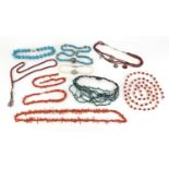 Vintage necklaces including turquoise, coral, garnet and fresh water pearls : For further