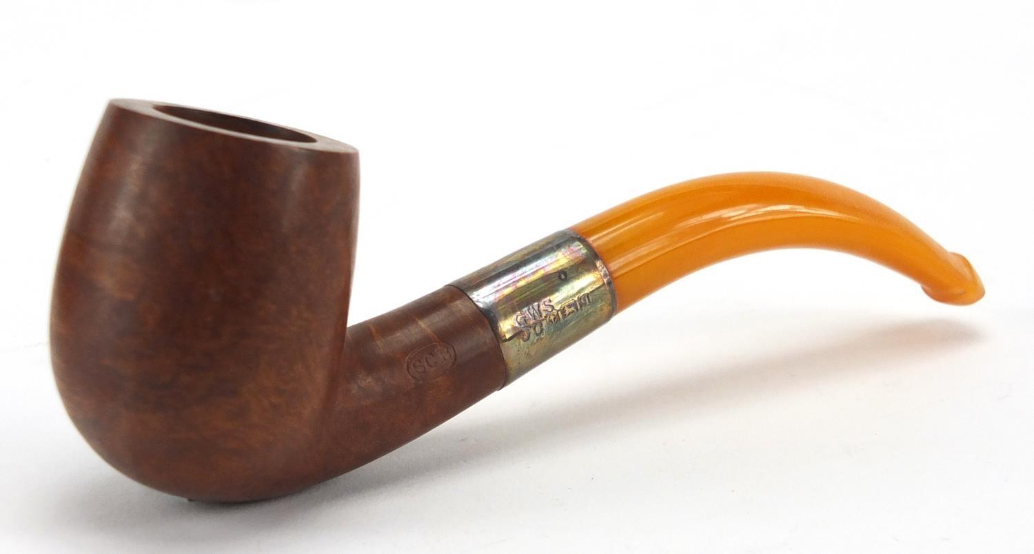 SCB pipe with amber mouth piece and silver collar, together with a silver plated Dunhill pocket - Image 3 of 6