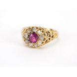 Antique 15ct gold ruby and diamond cluster ring, housed in a Mappin & Webb box, size P,