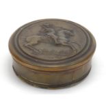 John Obrisset 1727 oval pressed horn snuff box, the lid depicting Peter The Great before