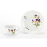 Meissen porcelain cup and saucer, hand painted with flowers, the cup 4cm high : For further