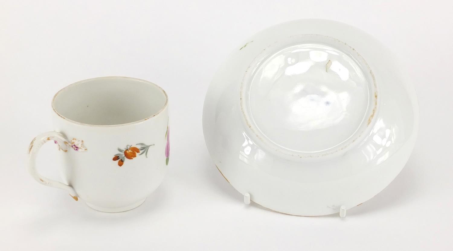 Meissen porcelain cup and saucer, hand painted with flowers, the cup 7cm high : For further - Image 4 of 5