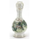 Chinese porcelain vase, hand painted in the famille verte palette with figures in a river landscape,