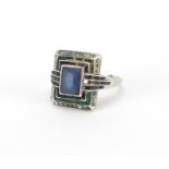 Art Deco 9ct white gold paste ring, size N, approximate weight 4.8g : For further Condition