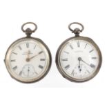 Two gentleman's silver open face pocket watches, with subsidiary dials, Waltham Mass and H.