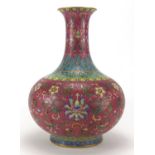 Large Chinese porcelain vase, finely hand painted and incised with flower heads and foliate scrolls,