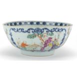 Chinese porcelain mandarin bowl, hand painted in the famille rose palette with panels of figures and