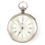 Gentleman's continental silver open face chronograph pocket watch, 5.5cm in diameter : For further