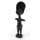 African tribal carved wooden Akua Ba fertility doll, with beadwork, 42cm high : For further