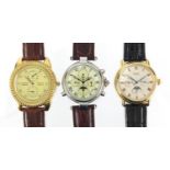 Three as new gentleman's Stauer chronograph wristwatches, each with box and papers : For further