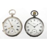 Two gentleman's silver open face pocket watches including a Waltham, the other with a fusee movement