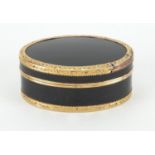 18th century French oval tortoiseshell snuff box with gold mounts, indistinct marks to the inside