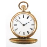 Ladies 14ct gold half Hunter pocket watch, numbered 152056 to the case, 3cm in diameter, approximate