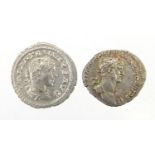 Two Roman silver denarius, Hadrian and Elagabalus, approximate weight 6.3g : For further Condition