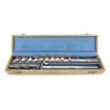 Selmer of London sterling three piece flute, with fitted case, 68cm in length : For further
