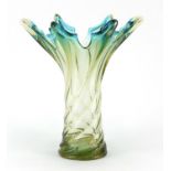 Good quality blue and yellow swirling art glass vase, 27cm high : For further Condition Reports