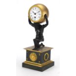 19th French bronze and Ormolu clock depicting Atlas on a square pedestal with sun burst face, the