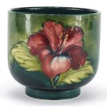 Moorcroft Hybiscus pattern pottery vase, paper label, painted and impressed marks to the base,