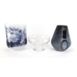 Art glassware including a Webb centrepiece and two vases, the largest 26cm high : For further