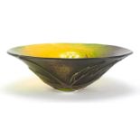 Cameo Art glass bowl, moulded in relief with a Maple leaf, indistinctly signed, 17.5cm in diameter :