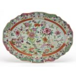 18th century Chinese Canton platter, hand painted in the famille rose palette with flowers and