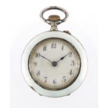 Ladies silver pocket watch, blue guilloche enamelled case, stamped 925, 3cm in diameter : For